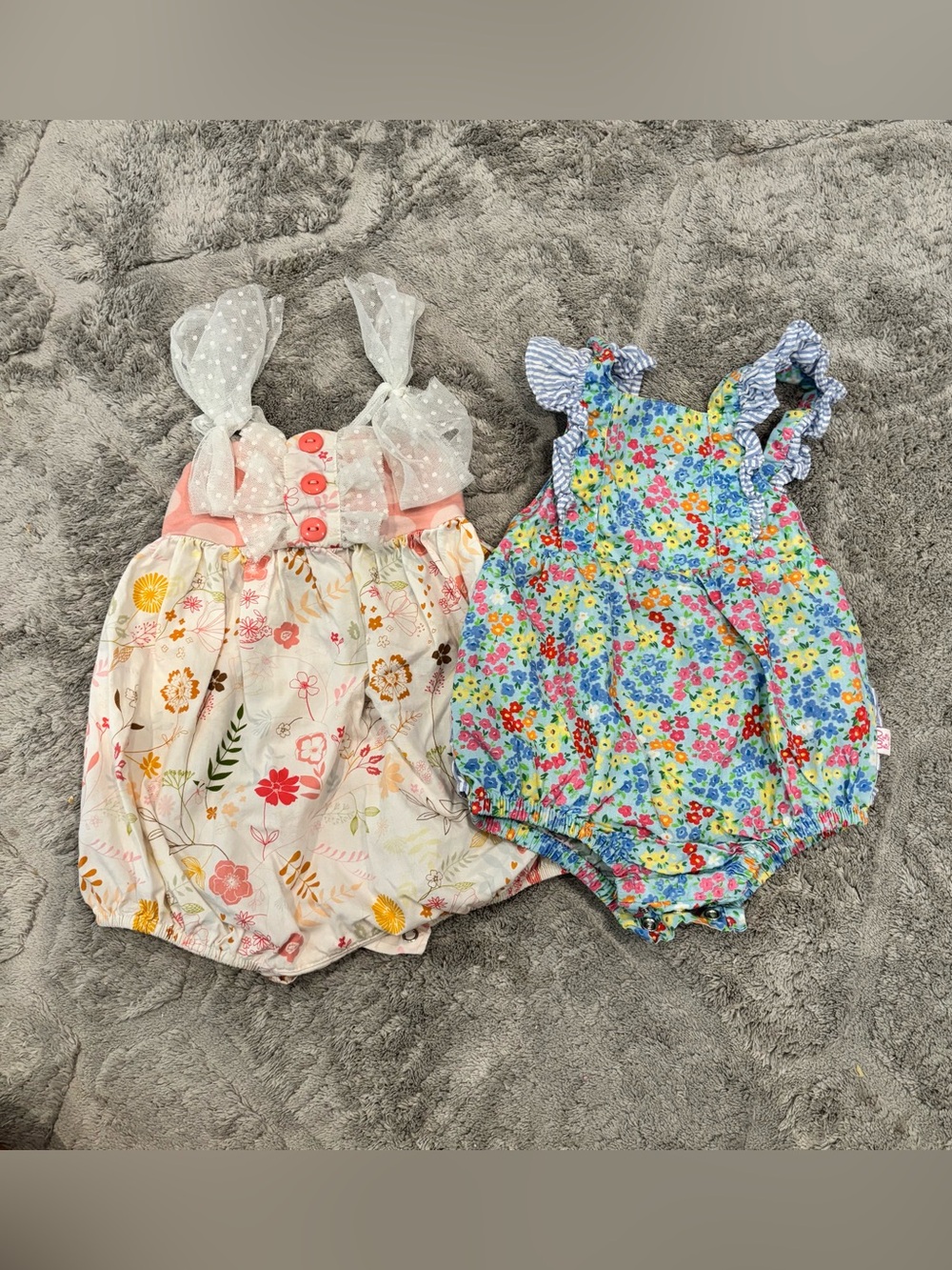 Two Floral Baby Rompers - Pink & Blue
